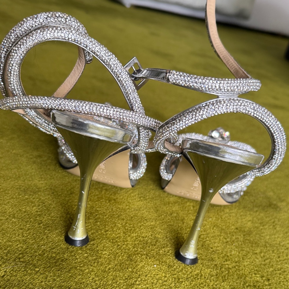 Mach & Mach - Elegant Silver Women's Heels with Rhinestone Bow - Picture 5 of 10